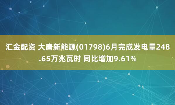 汇金配资 大唐新能源(01798)6月完成发电量248.65万兆瓦时 同比增加9.61%